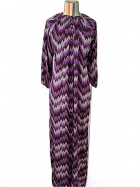Tucker 100% Silk Purple Chevron Maxi Dress Button Down